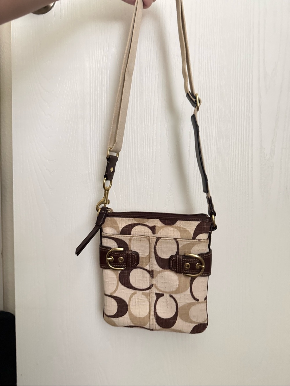 Coach Beige and Brown Signature Crossbody Bag